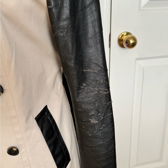 ❌SOLD❌Ann Taylor Trench Coat with Faux Leather Sleeves Small - Picture 14 of 17